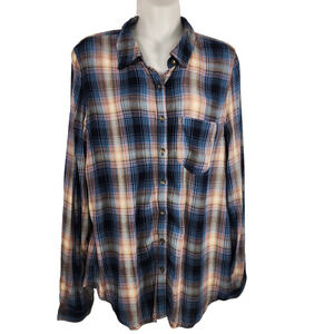 Maurices Womens Plaid Button Up Shirt Blue Pink Long Sleeve Pocket Size M Medium